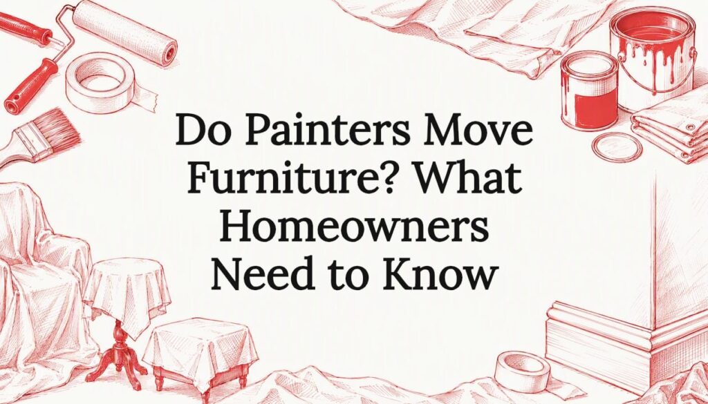 Decorative painted furniture and tools illustration title card