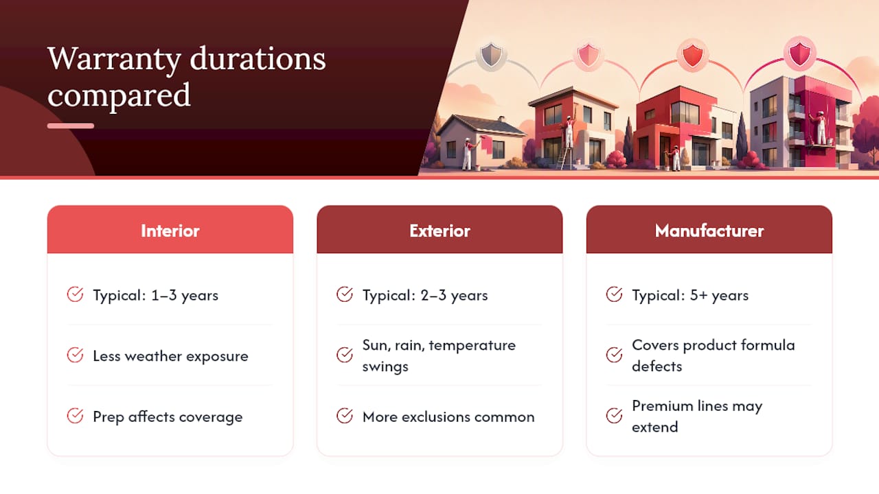 Comparison chart of painting warranty durations