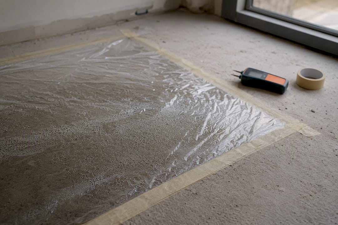 Plastic sheet moisture test on screed floor