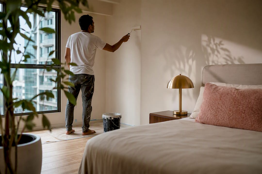Bright small room with light neutral paint