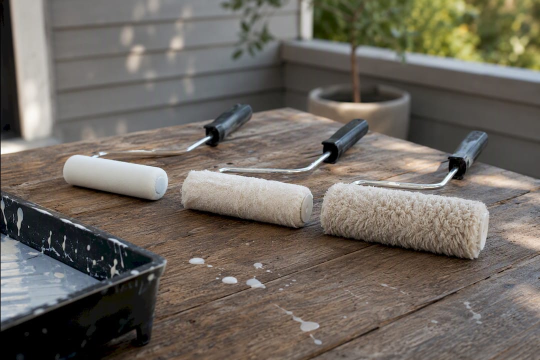 Various paint rollers showing nap length differences