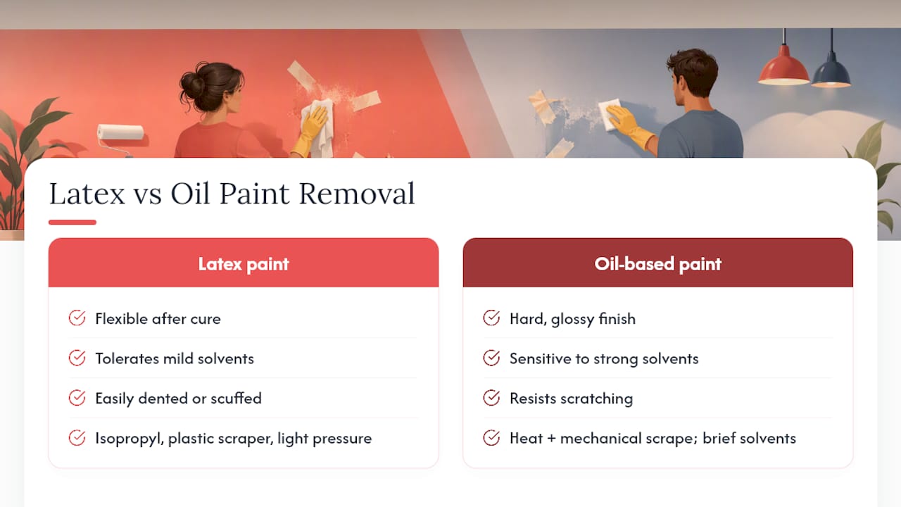 Comparison diagram of latex vs oil-based paint removal methods