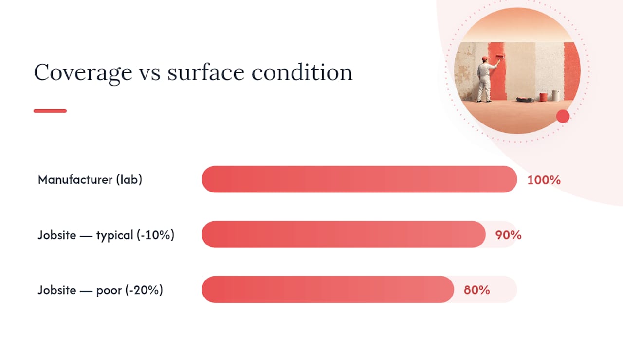 Diagram showing paint coverage rates and real-world loss factors
