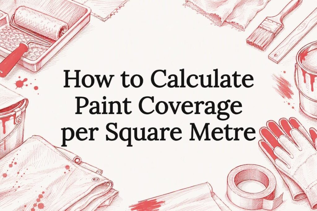 Decorative pencil and ink title card illustration of painting tools