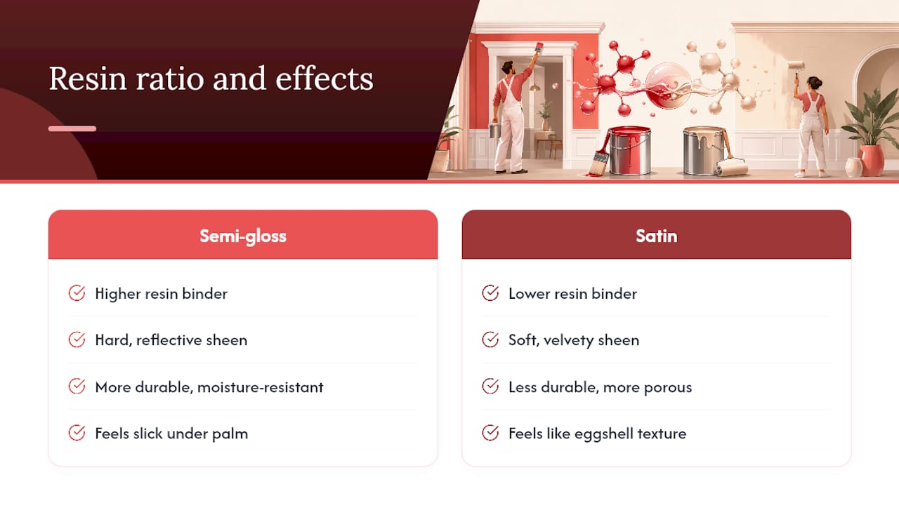 Resin content and finish properties comparison diagram