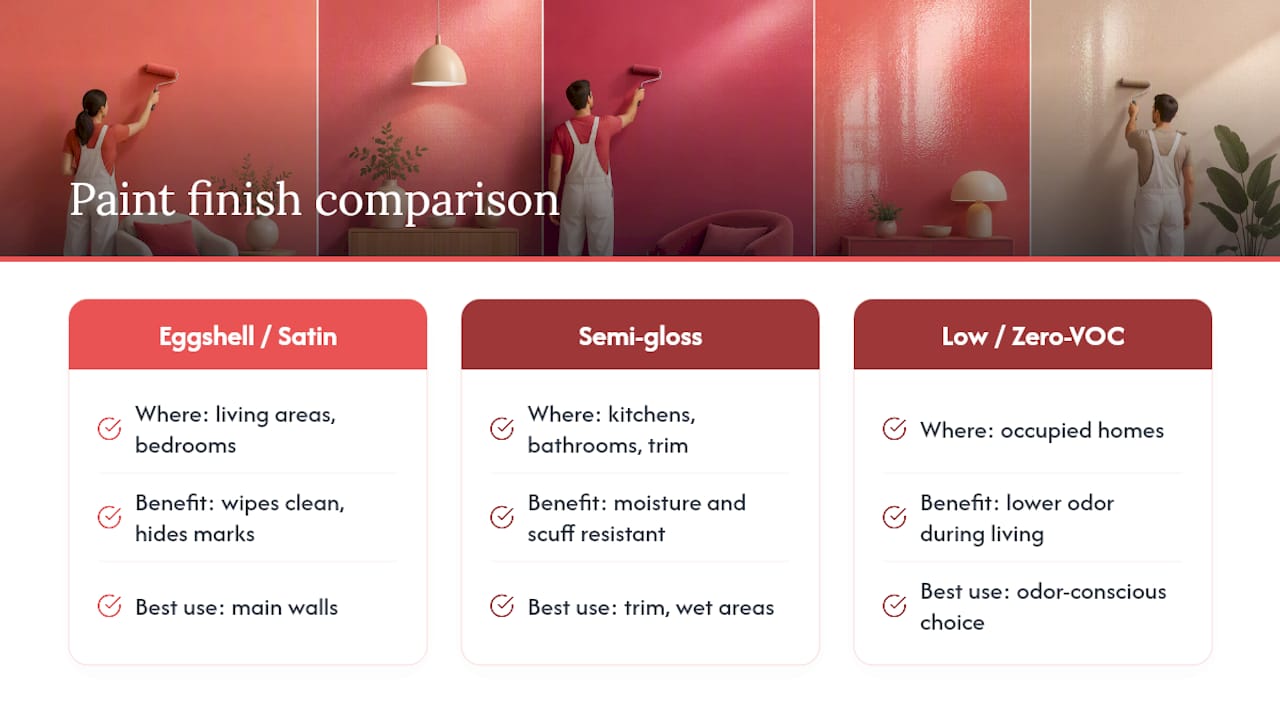 Paint finish choices by room and VOC level