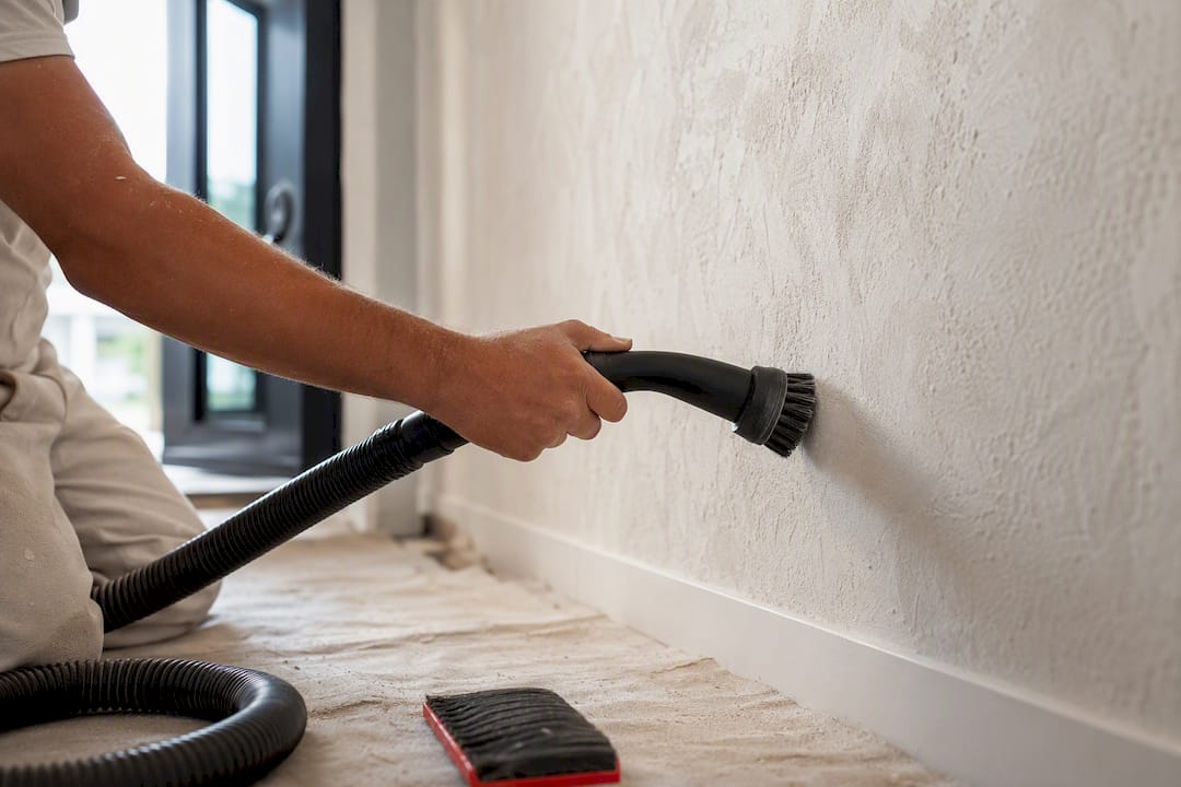 Vacuum nozzle removing plaster dust
