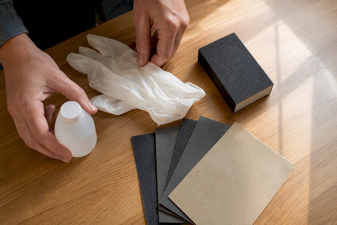 Alcohol test bottle and sanding supplies