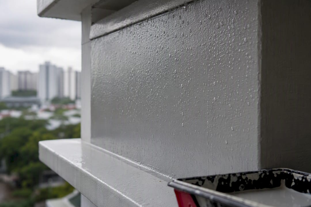 Rain affecting an exterior painted wall