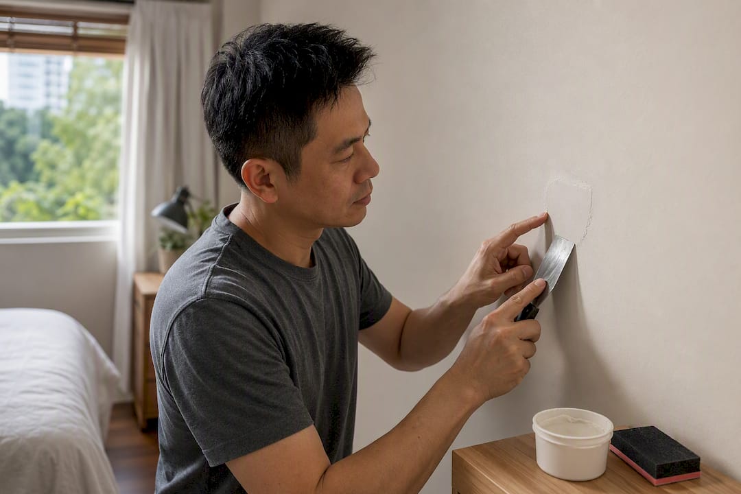 Finger checking a dried spackle patch