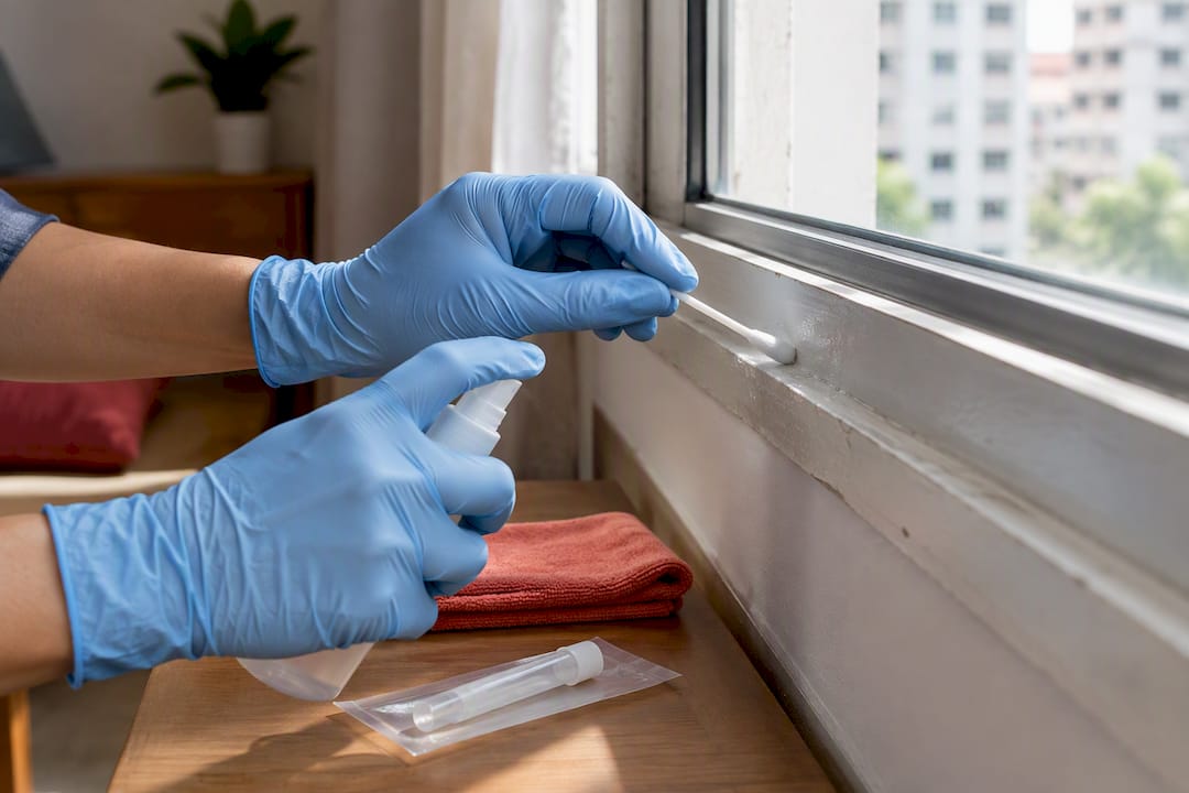 Wet swab sampling an older painted frame