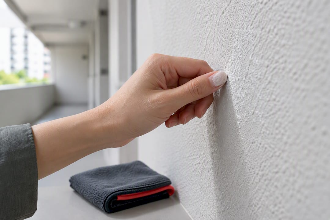 Fingernail testing residue on chalky exterior wall