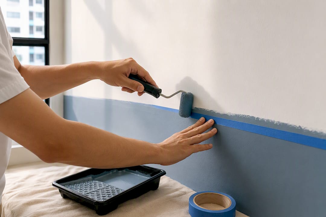 Painter sealing tape edge with base color